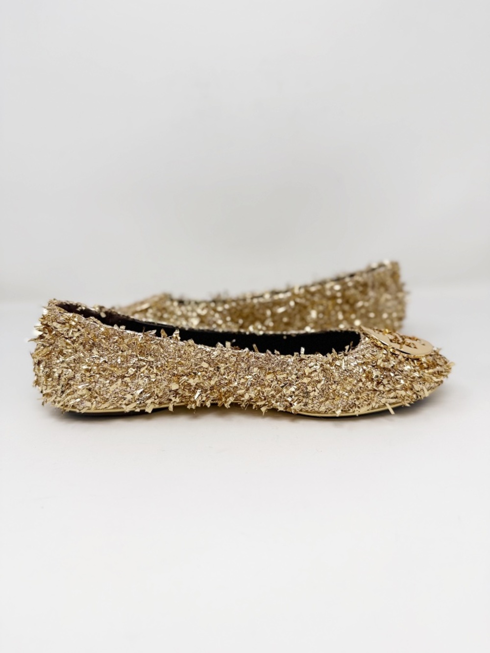 New Tory Burch Minnie Travel Ballet Flats In Gold Confetti Sz 8.5 - Picture 10 of 13